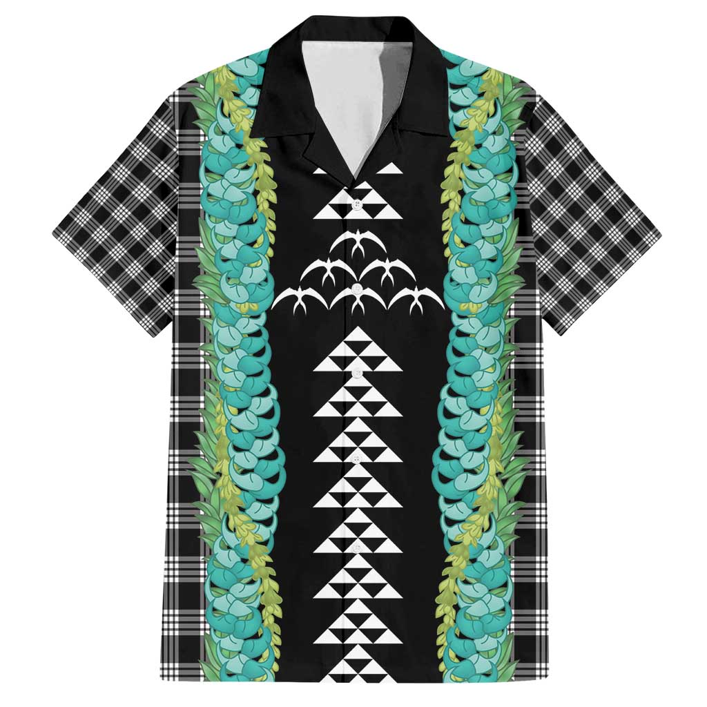 Black Palaka Hawaii Iwa Bird Family Matching Tank Maxi Dress and Hawaiian Shirt Hawaiian Kakau Jade Vine Lei - Polynesian Pride