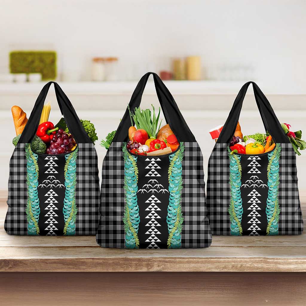 Black Palaka Hawaii Iwa Bird Grocery Bag Hawaiian Kakau Jade Vine Lei - Polynesian Pride