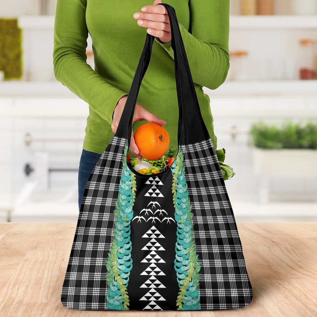 Black Palaka Hawaii Iwa Bird Grocery Bag Hawaiian Kakau Jade Vine Lei - Polynesian Pride