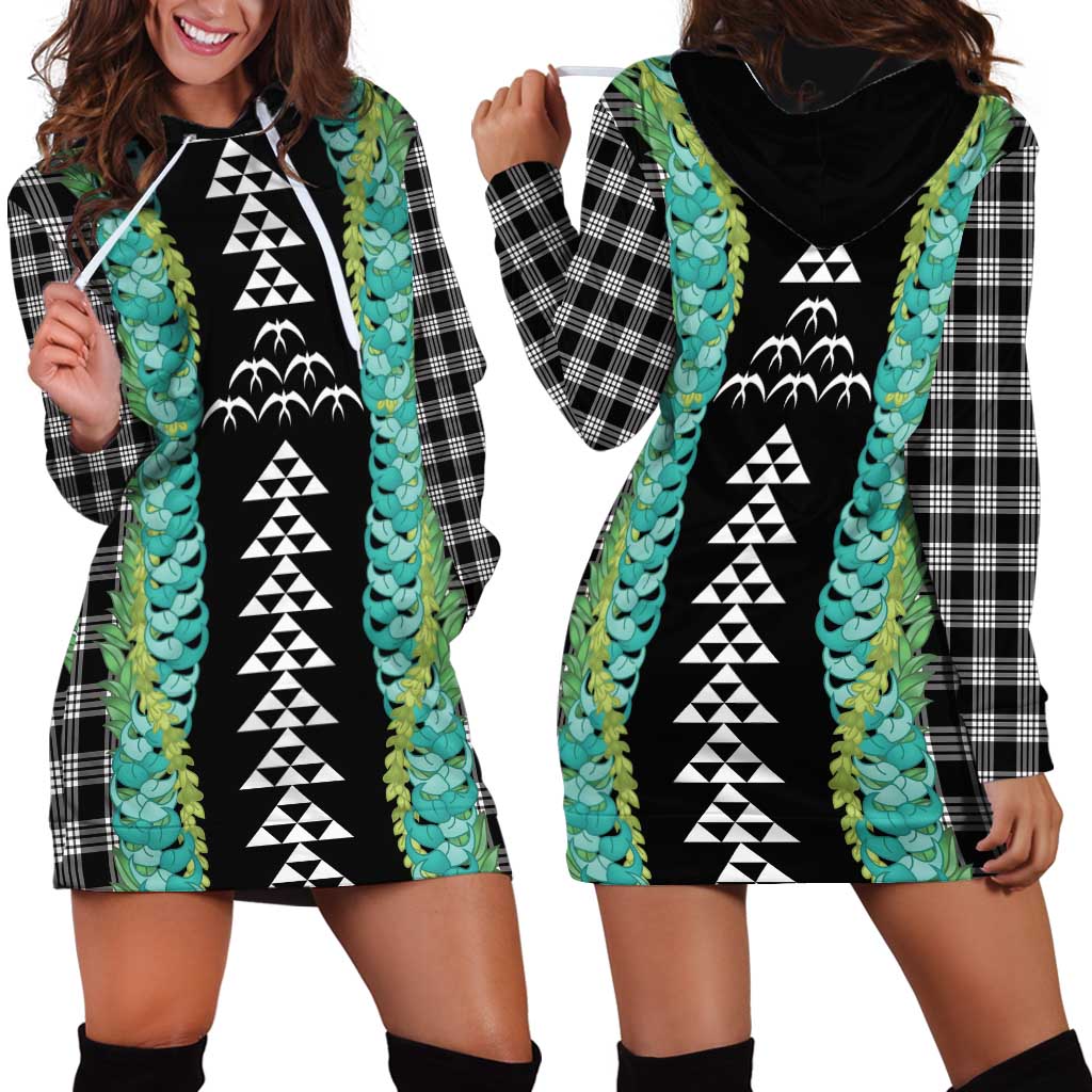 Black Palaka Hawaii Iwa Bird Hoodie Dress Hawaiian Kakau Jade Vine Lei - Polynesian Pride