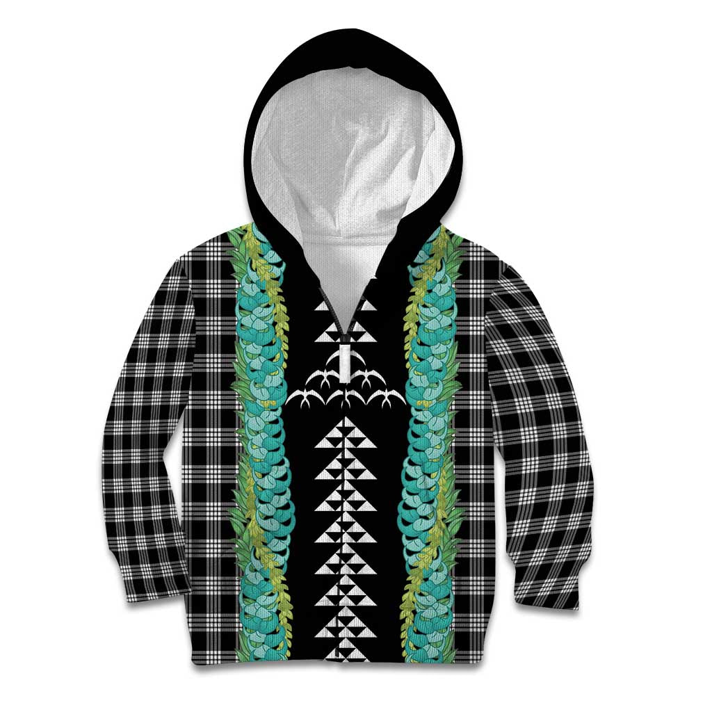 Black Palaka Hawaii Iwa Bird Kid Hoodie Hawaiian Kakau Jade Vine Lei - Polynesian Pride