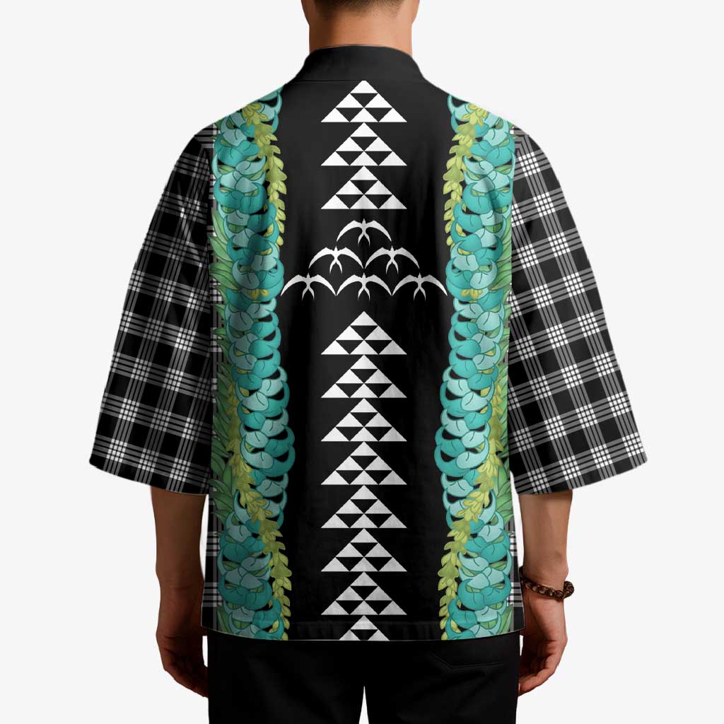 Black Palaka Hawaii Iwa Bird Kimono Hawaiian Kakau Jade Vine Lei - Polynesian Pride