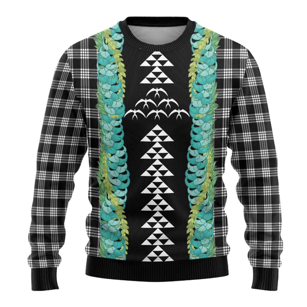 Black Palaka Hawaii Iwa Bird Ugly Christmas Sweater Hawaiian Kakau Jade Vine Lei - Polynesian Pride