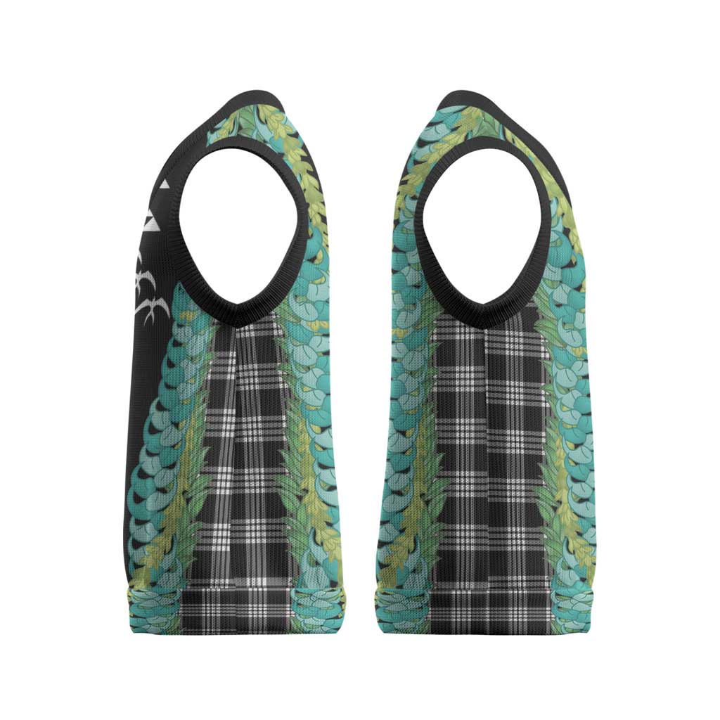 Black Palaka Hawaii Iwa Bird Christmas Knitted V-Neck Vest Hawaiian Kakau Jade Vine Lei - Polynesian Pride