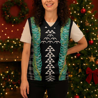 Black Palaka Hawaii Iwa Bird Christmas Knitted V-Neck Vest Hawaiian Kakau Jade Vine Lei - Polynesian Pride