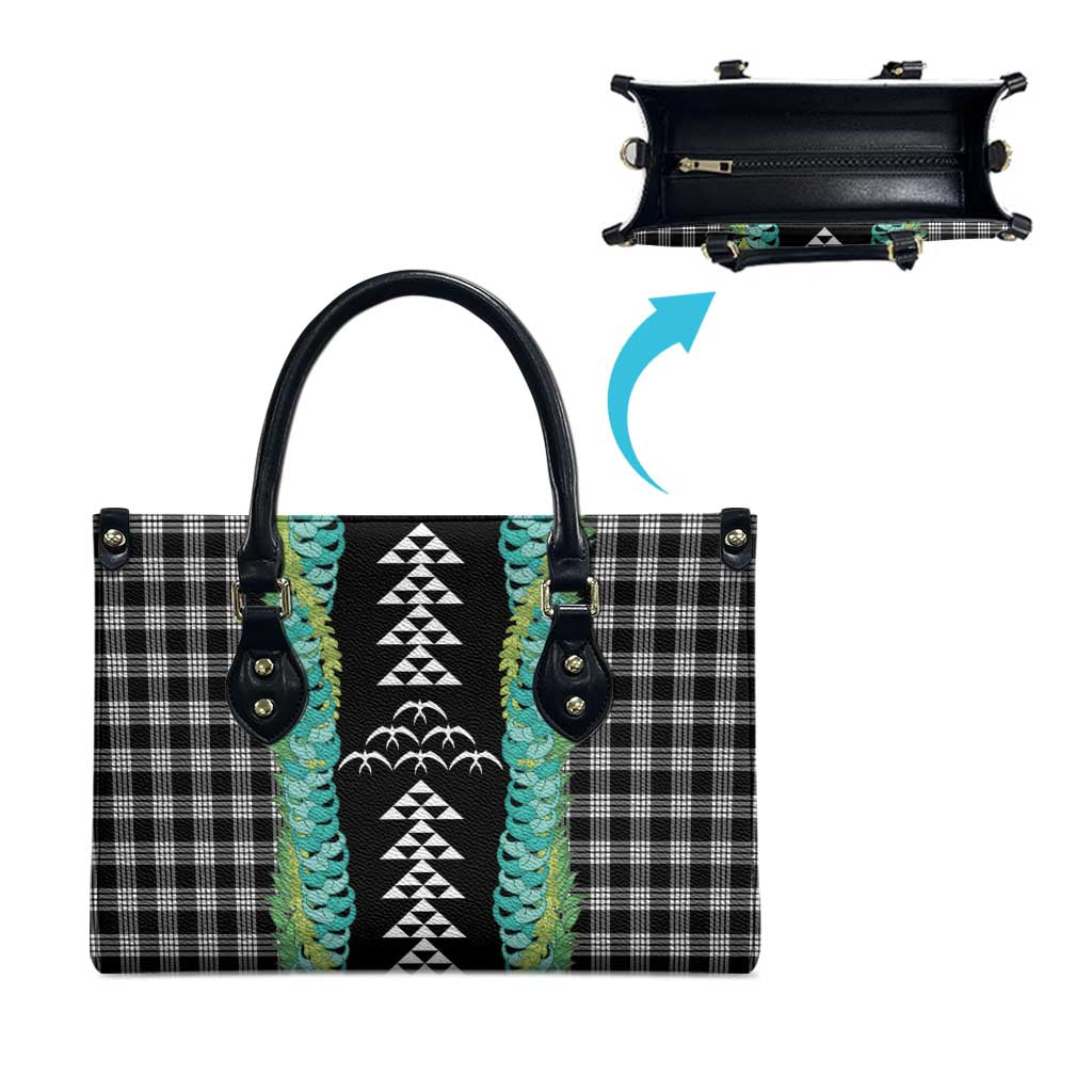 Black Palaka Hawaii Iwa Bird Leather Bag Hawaiian Kakau Jade Vine Lei - Polynesian Pride