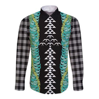 Black Palaka Hawaii Iwa Bird Long Sleeve Button Shirt Hawaiian Kakau Jade Vine Lei - Polynesian Pride