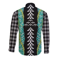 Black Palaka Hawaii Iwa Bird Long Sleeve Button Shirt Hawaiian Kakau Jade Vine Lei - Polynesian Pride