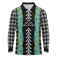 Black Palaka Hawaii Iwa Bird Long Sleeve Polo Shirt Hawaiian Kakau Jade Vine Lei - Polynesian Pride