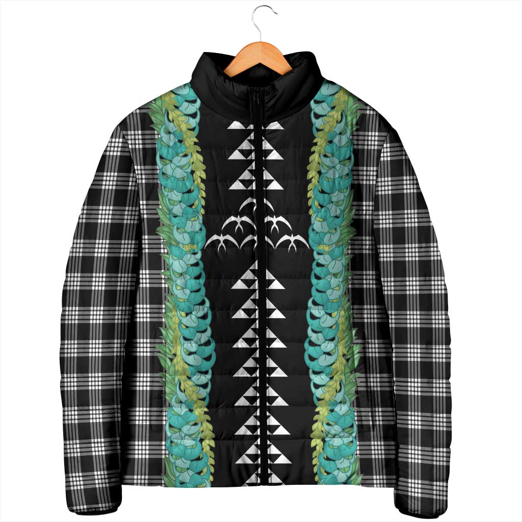 Black Palaka Hawaii Iwa Bird Padded Jacket Hawaiian Kakau Jade Vine Lei - Polynesian Pride