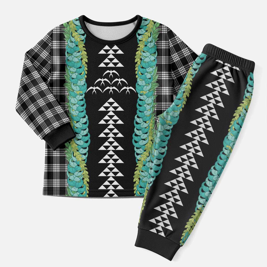 Black Palaka Hawaii Iwa Bird Christmas Pajama Set Hawaiian Kakau Jade Vine Lei - Polynesian Pride