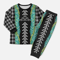 Black Palaka Hawaii Iwa Bird Christmas Pajama Set Hawaiian Kakau Jade Vine Lei - Polynesian Pride