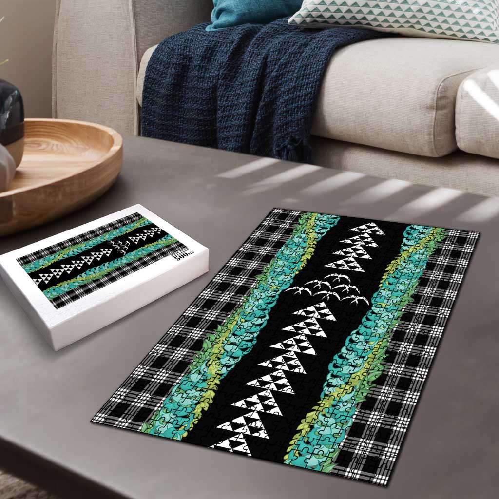Black Palaka Hawaii Iwa Bird Puzzle Hawaiian Kakau Jade Vine Lei - Polynesian Pride