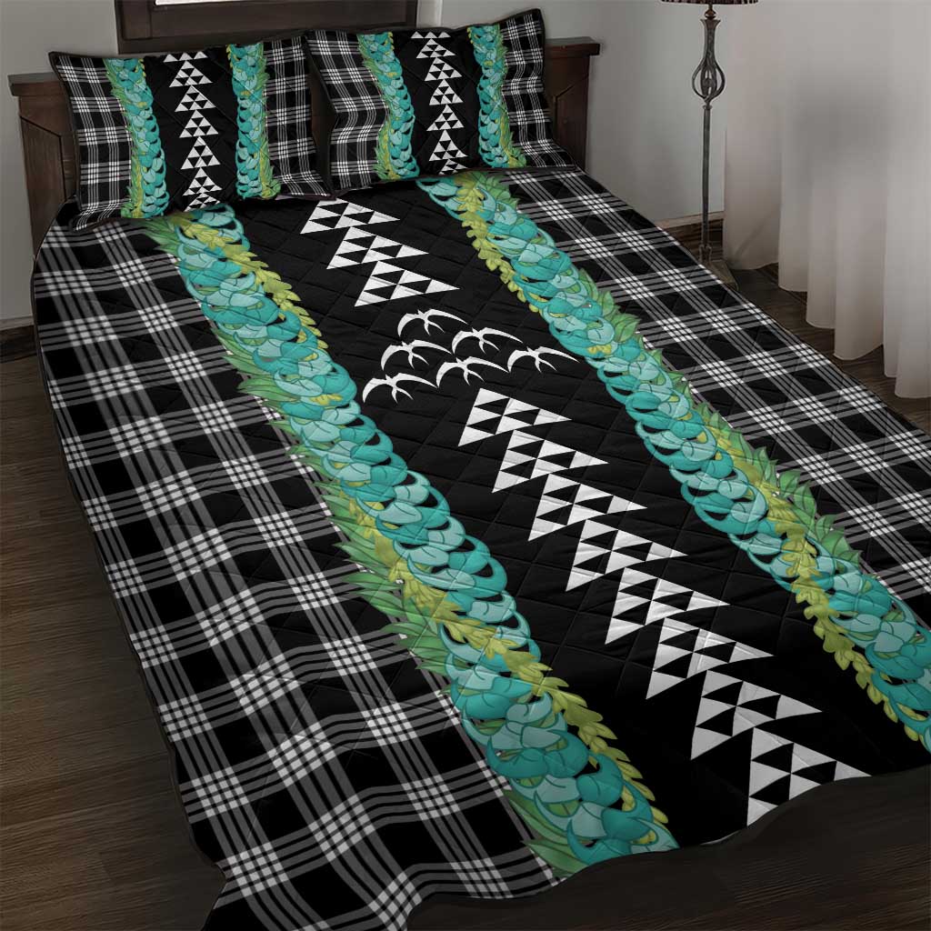 Black Palaka Hawaii Iwa Bird Quilt Bed Set Hawaiian Kakau Jade Vine Lei - Polynesian Pride