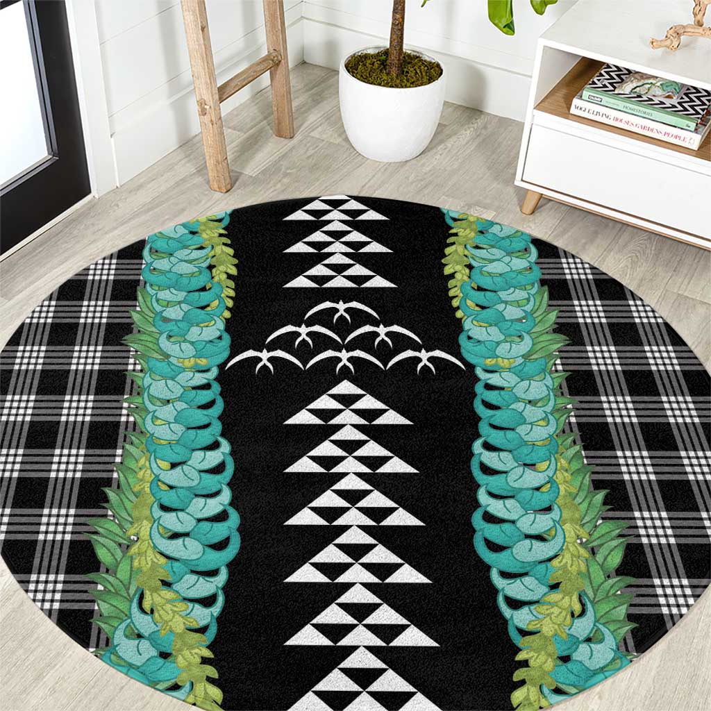 Black Palaka Hawaii Iwa Bird Round Carpet Hawaiian Kakau Jade Vine Lei - Polynesian Pride
