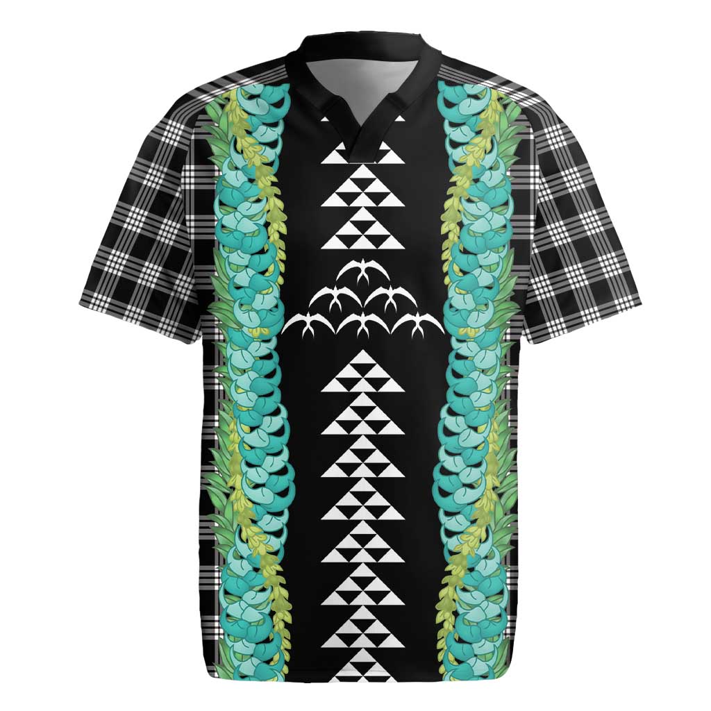 Black Palaka Hawaii Iwa Bird Rugby Jersey Hawaiian Kakau Jade Vine Lei - Polynesian Pride
