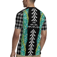 Black Palaka Hawaii Iwa Bird Rugby Jersey Hawaiian Kakau Jade Vine Lei - Polynesian Pride