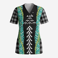 Black Palaka Hawaii Iwa Bird Scrub Top Hawaiian Kakau Jade Vine Lei - Polynesian Pride