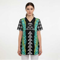 Black Palaka Hawaii Iwa Bird Scrub Top Hawaiian Kakau Jade Vine Lei - Polynesian Pride