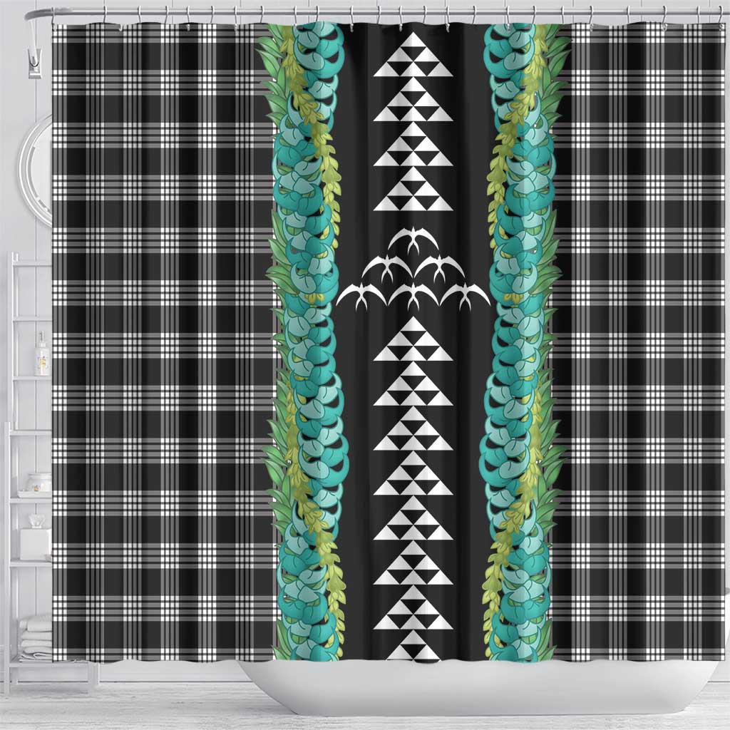Black Palaka Hawaii Iwa Bird Shower Curtain Hawaiian Kakau Jade Vine Lei - Polynesian Pride