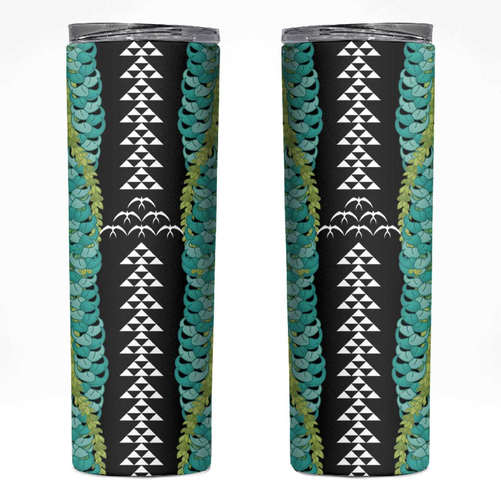Black Palaka Hawaii Iwa Bird Skinny Tumbler Hawaiian Kakau Jade Vine Lei - Polynesian Pride