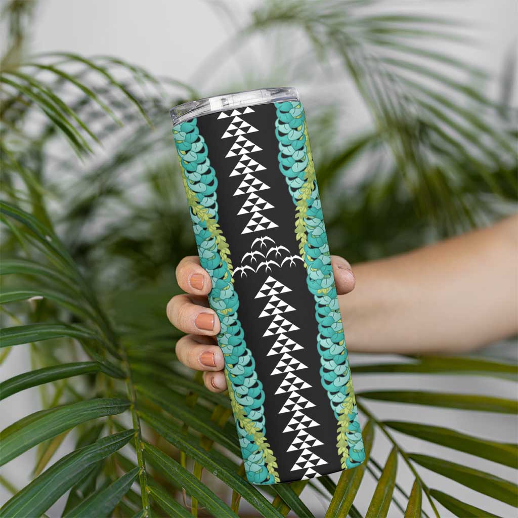 Black Palaka Hawaii Iwa Bird Skinny Tumbler Hawaiian Kakau Jade Vine Lei - Polynesian Pride