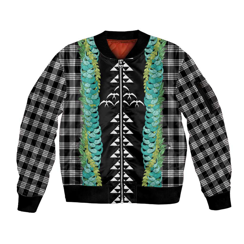 Black Palaka Hawaii Iwa Bird Sleeve Zip Bomber Jacket Hawaiian Kakau Jade Vine Lei - Polynesian Pride