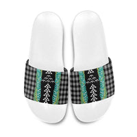 Black Palaka Hawaii Iwa Bird Slide Sandals Hawaiian Kakau Jade Vine Lei - Polynesian Pride