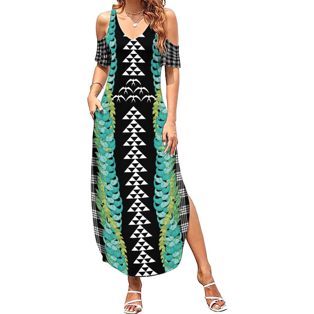 Black Palaka Hawaii Iwa Bird Summer Maxi Dress Hawaiian Kakau Jade Vine Lei - Polynesian Pride