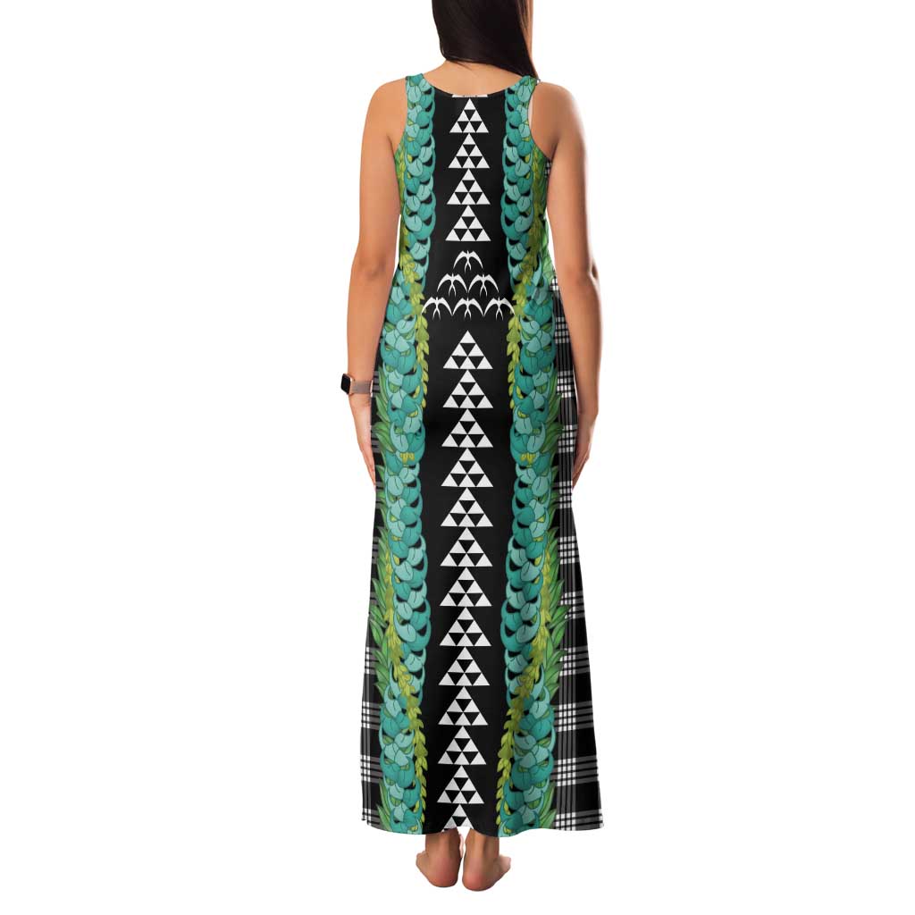 Black Palaka Hawaii Iwa Bird Tank Maxi Dress Hawaiian Kakau Jade Vine Lei - Polynesian Pride