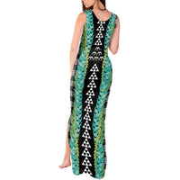 Black Palaka Hawaii Iwa Bird Tank Maxi Dress Hawaiian Kakau Jade Vine Lei - Polynesian Pride