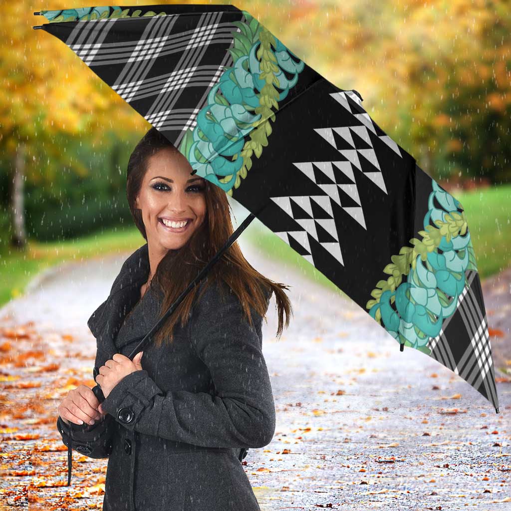 Black Palaka Hawaii Iwa Bird Umbrella Hawaiian Kakau Jade Vine Lei - Polynesian Pride