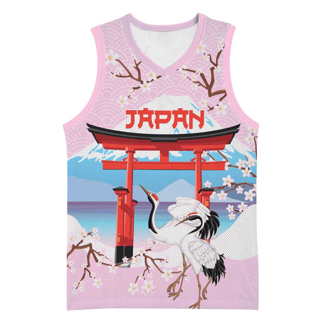 Japanese Torii Gate Cranes Personalised Basketball Jersey Fuji Mount Sakura Seigaiha Pattern LT14 Unisex Pink - Polynesian Pride