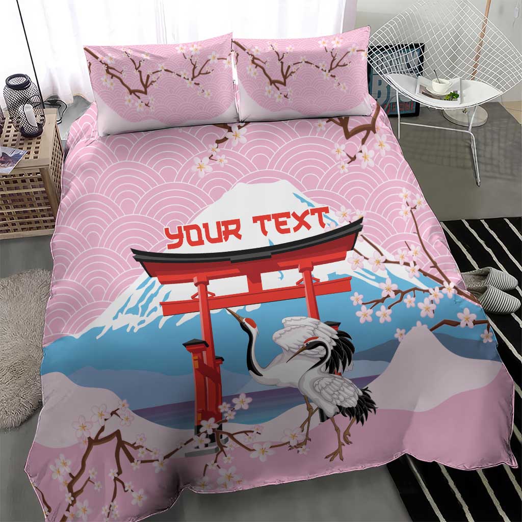 Japanese Torii Gate Cranes Personalised Bedding Set Fuji Mount Sakura Seigaiha Pattern LT14 - Polynesian Pride