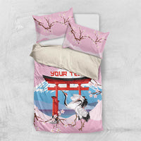 Japanese Torii Gate Cranes Personalised Bedding Set Fuji Mount Sakura Seigaiha Pattern LT14 US Twin 172cm x 218cm Pink - Polynesian Pride