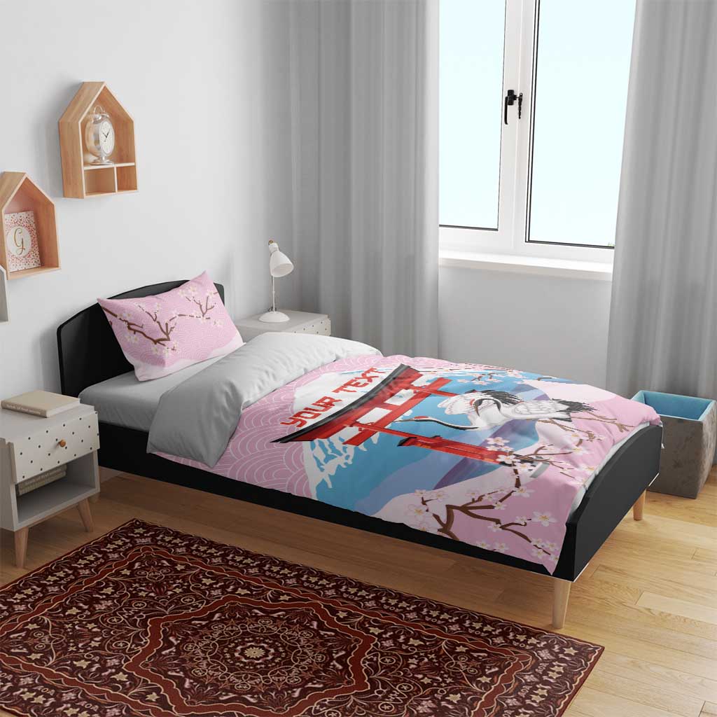 Japanese Torii Gate Cranes Personalised Bedding Set Fuji Mount Sakura Seigaiha Pattern LT14 - Polynesian Pride