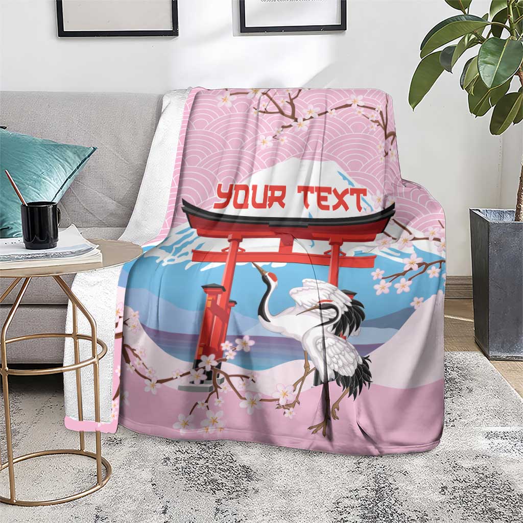 Japanese Torii Gate Cranes Personalised Blanket Fuji Mount Sakura Seigaiha Pattern