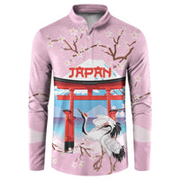 Japanese Torii Gate Cranes Personalised Button Sweatshirt Fuji Mount Sakura Seigaiha Pattern LT14 Pink - Polynesian Pride