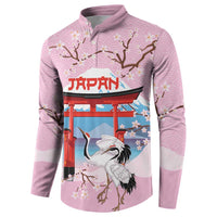 Japanese Torii Gate Cranes Personalised Button Sweatshirt Fuji Mount Sakura Seigaiha Pattern LT14 - Polynesian Pride