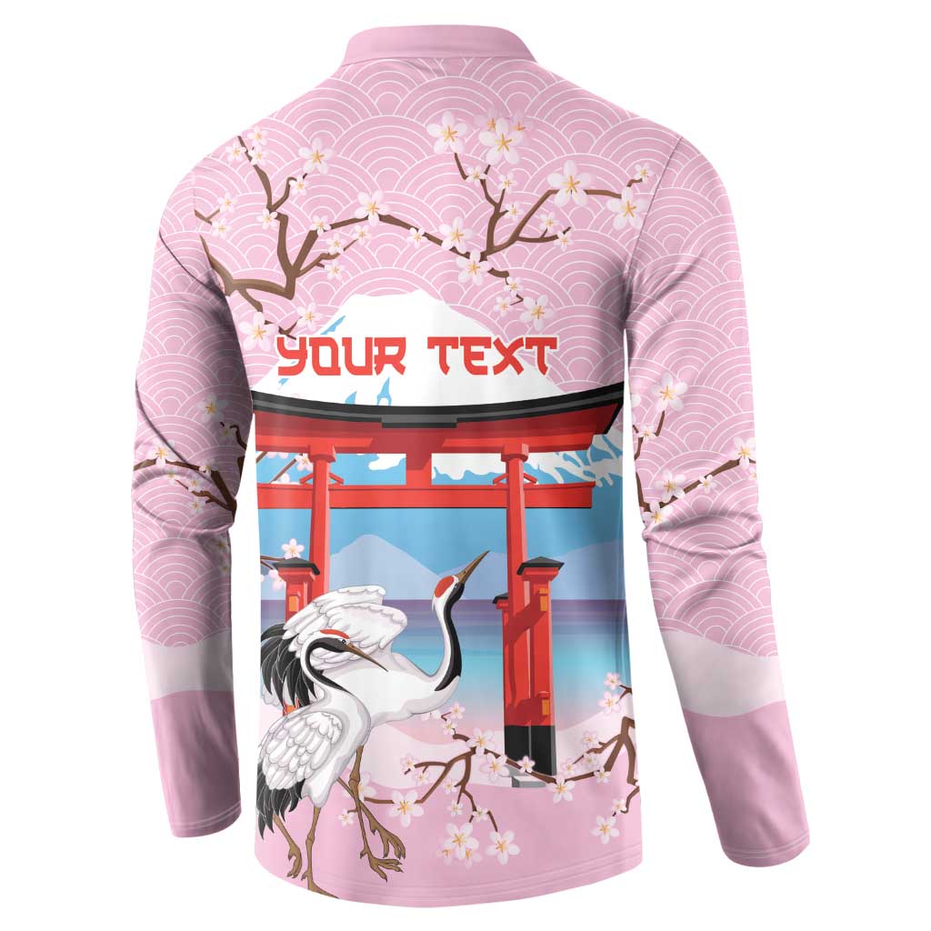 Japanese Torii Gate Cranes Personalised Button Sweatshirt Fuji Mount Sakura Seigaiha Pattern LT14 - Polynesian Pride