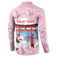 Japanese Torii Gate Cranes Personalised Button Sweatshirt Fuji Mount Sakura Seigaiha Pattern LT14 - Polynesian Pride