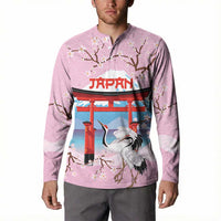 Japanese Torii Gate Cranes Personalised Button Sweatshirt Fuji Mount Sakura Seigaiha Pattern LT14 - Polynesian Pride