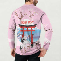 Japanese Torii Gate Cranes Personalised Button Sweatshirt Fuji Mount Sakura Seigaiha Pattern LT14 - Polynesian Pride