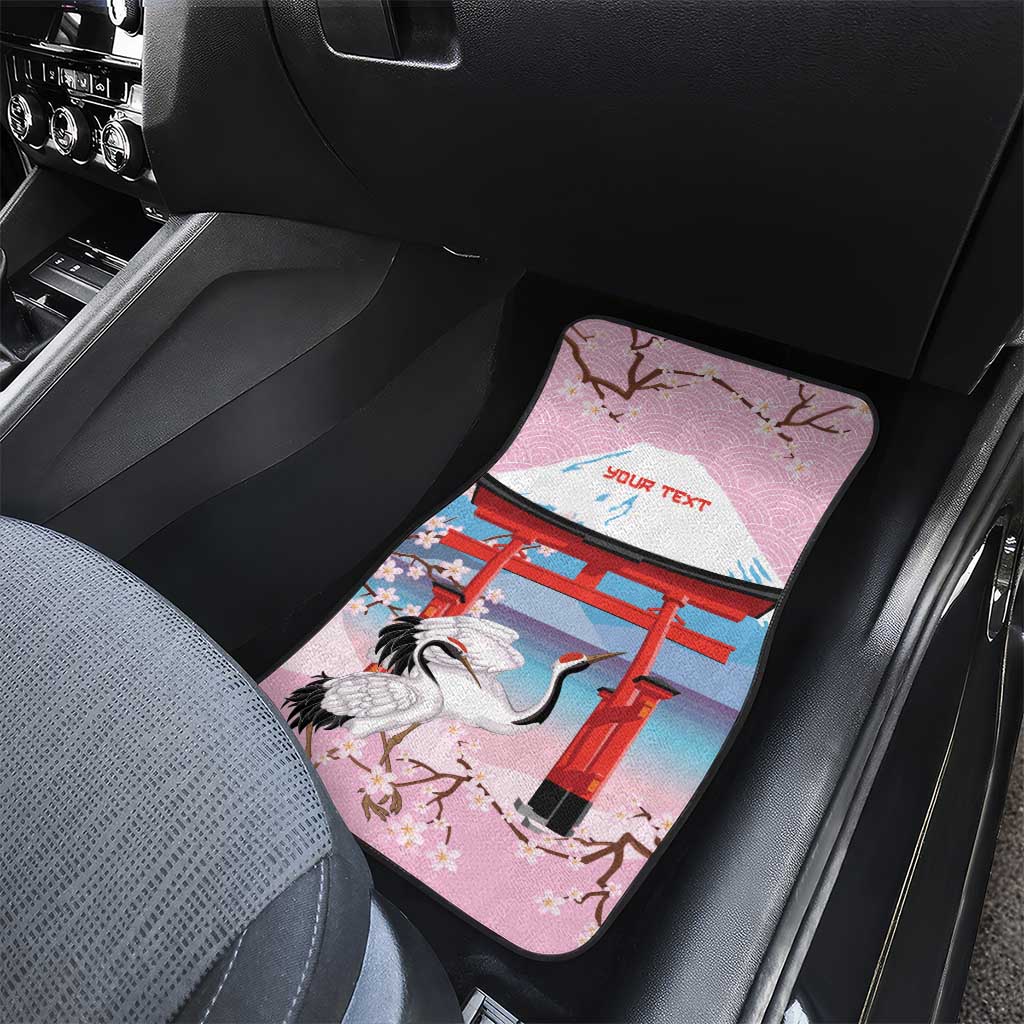 Japanese Torii Gate Cranes Personalised Car Mats Fuji Mount Sakura Seigaiha Pattern