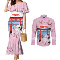 Japanese Torii Gate Cranes Personalised Couples Matching Mermaid Dress and Long Sleeve Button Shirt Fuji Mount Sakura Seigaiha Pattern