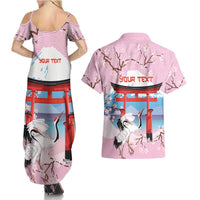Japanese Torii Gate Cranes Personalised Couples Matching Summer Maxi Dress and Hawaiian Shirt Fuji Mount Sakura Seigaiha Pattern