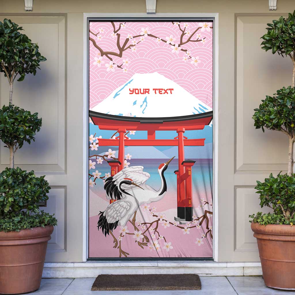 Japanese Torii Gate Cranes Personalised Door Cover Fuji Mount Sakura Seigaiha Pattern LT14 Pink - Polynesian Pride