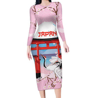 Japanese Torii Gate Cranes Personalised Family Matching Long Sleeve Bodycon Dress and Hawaiian Shirt Fuji Mount Sakura Seigaiha Pattern