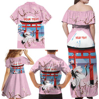 Japanese Torii Gate Cranes Personalised Family Matching Off Shoulder Maxi Dress and Hawaiian Shirt Fuji Mount Sakura Seigaiha Pattern LT14 - Polynesian Pride