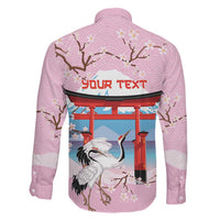 Japanese Torii Gate Cranes Personalised Family Matching Short Sleeve Bodycon Dress and Hawaiian Shirt Fuji Mount Sakura Seigaiha Pattern